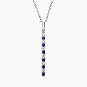 Riviera Pavé Alternating Sapphire and Diamond Vertical Bar Pendant in 14k White Gold (1.6mm)
