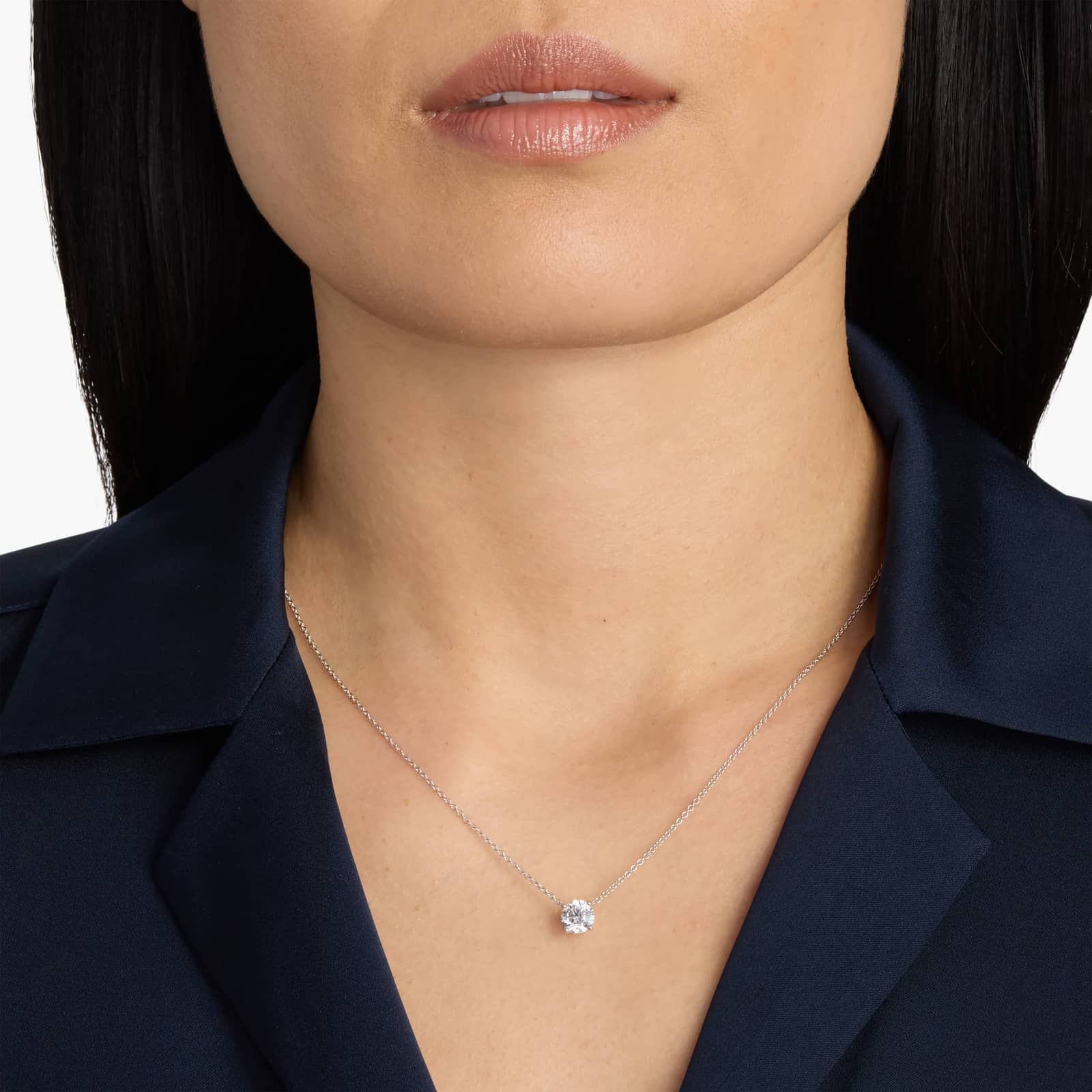 Four Prong Basket Solitaire Lab Grown Diamond Pendant  In 14K White Gold (1 Ct. tw. - F-G / VS2-SI1)