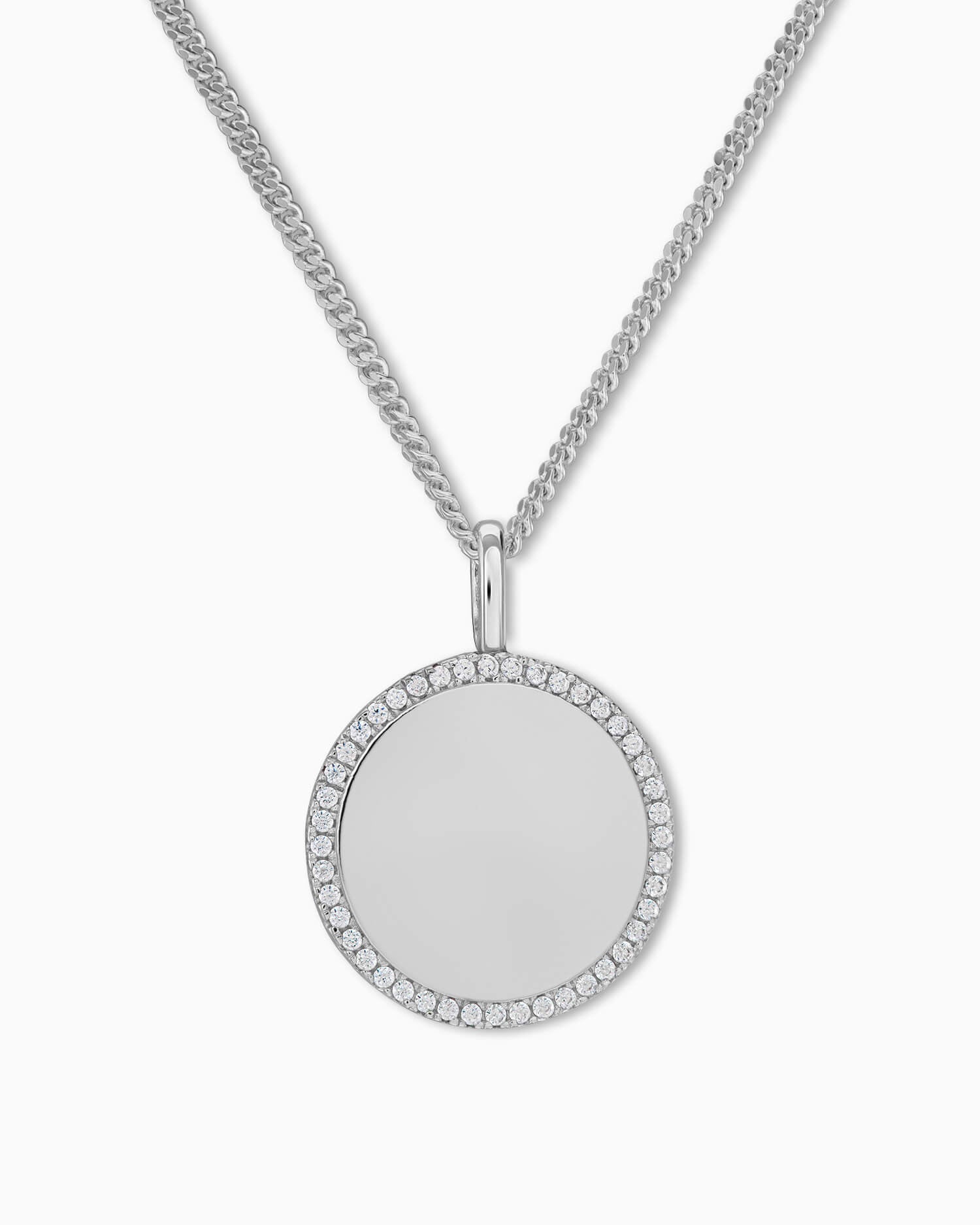 Engraving plates necklace pendant round zirconia 16mm-2