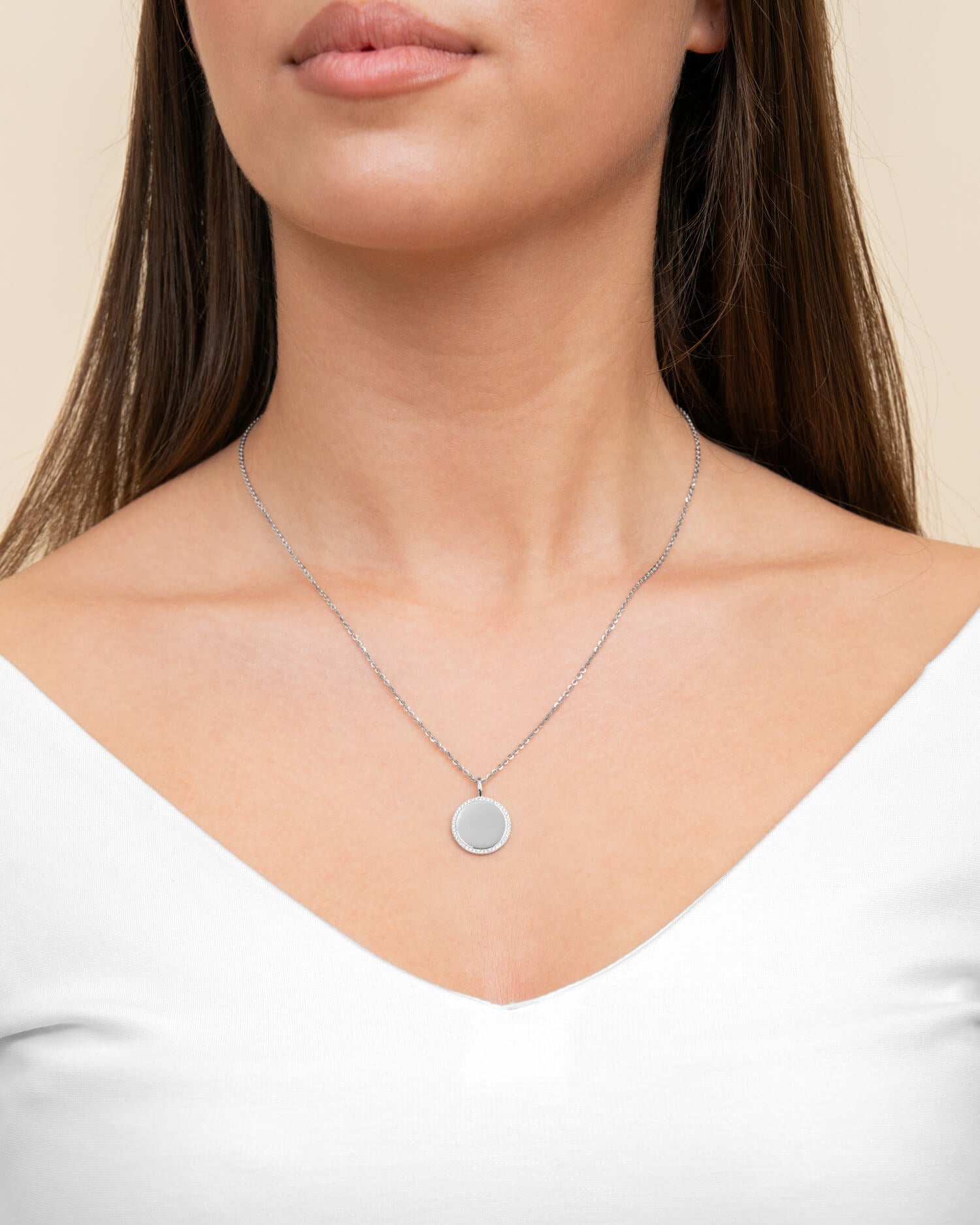 Engraving plates necklace pendant round zirconia 16mm-2