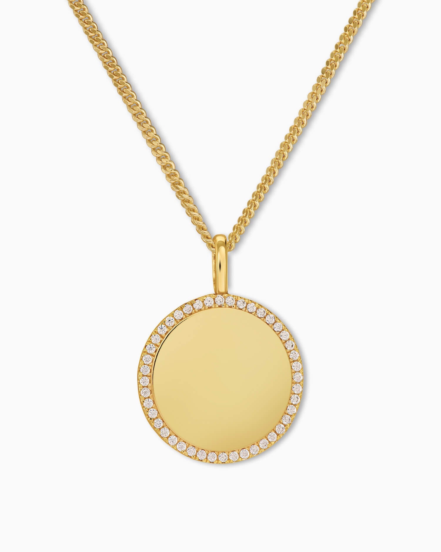 Engraving plates necklace pendant round zirconia 16mm