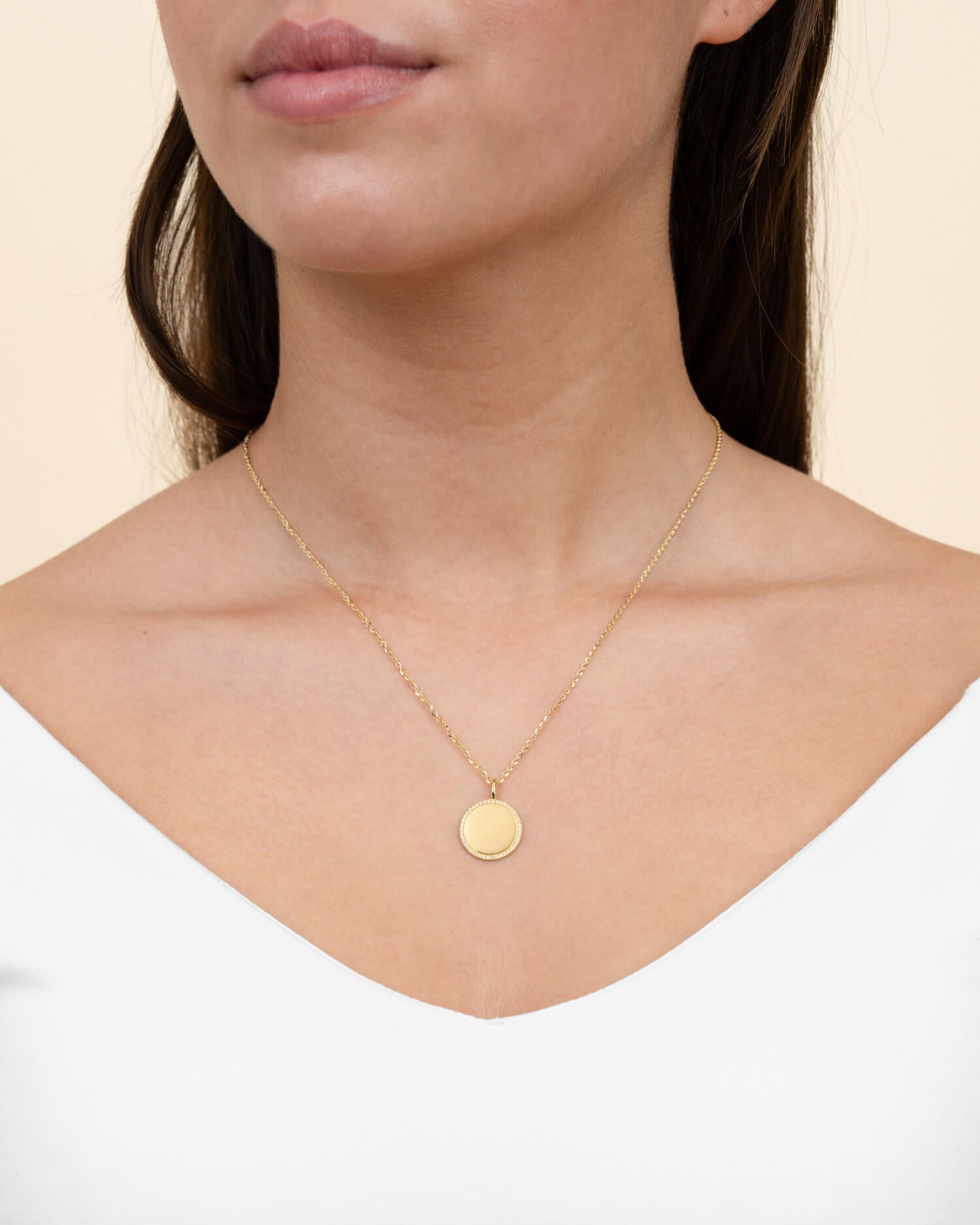 Engraving plates necklace pendant round zirconia 16mm