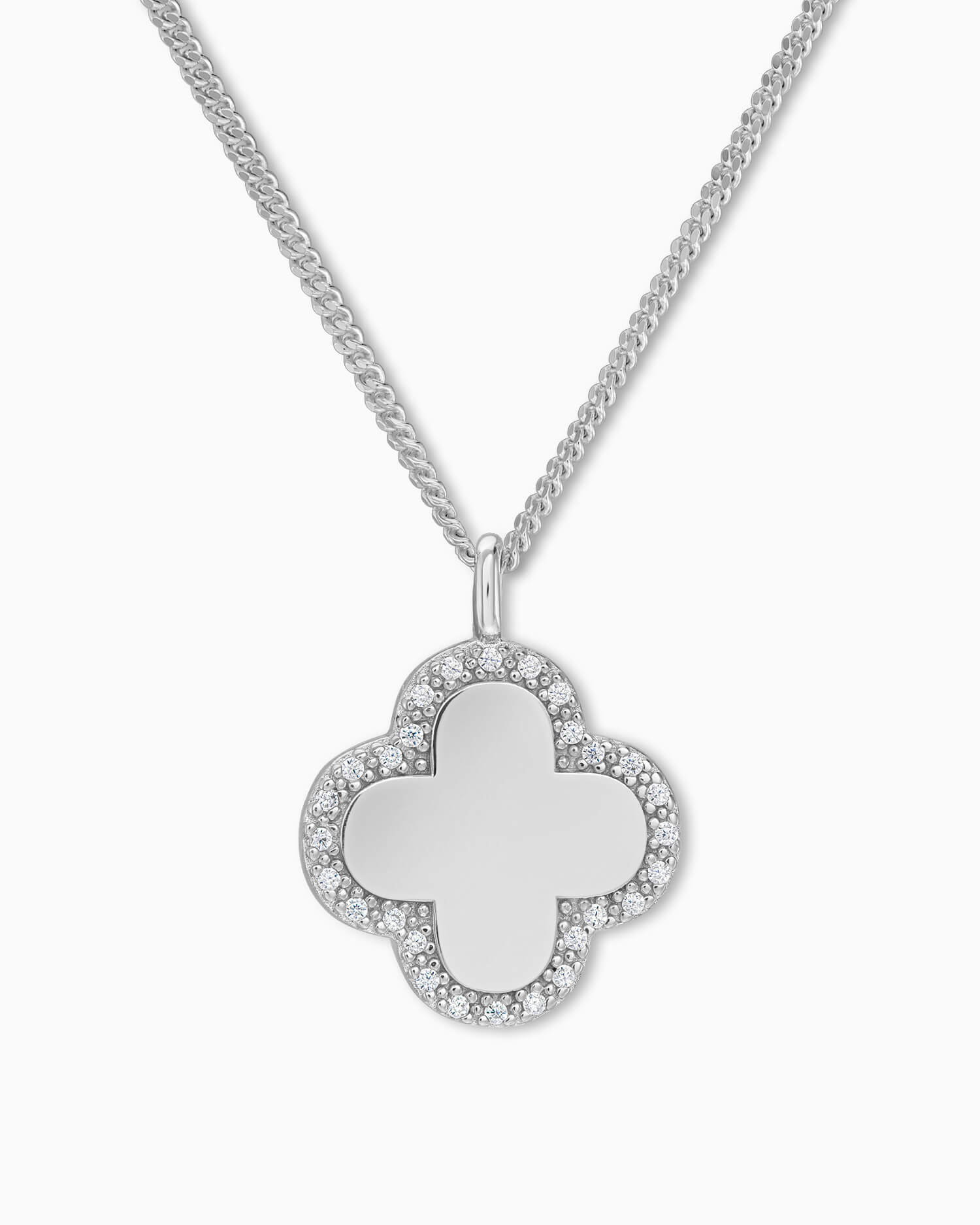Cloverleaf necklace engraving plate zirconia-2