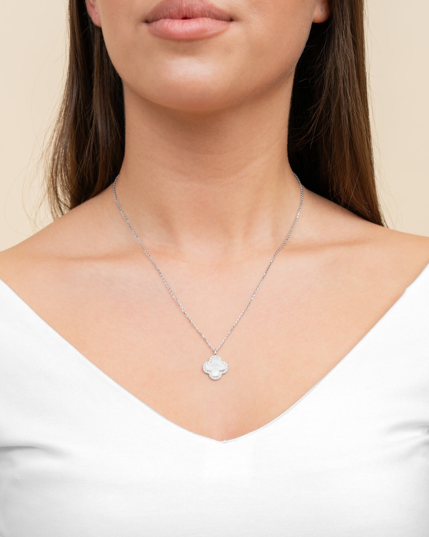 Cloverleaf necklace engraving plate zirconia-2