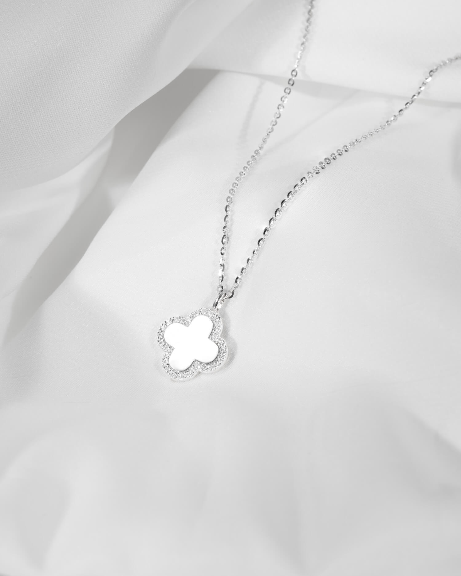Cloverleaf necklace engraving plate zirconia-2
