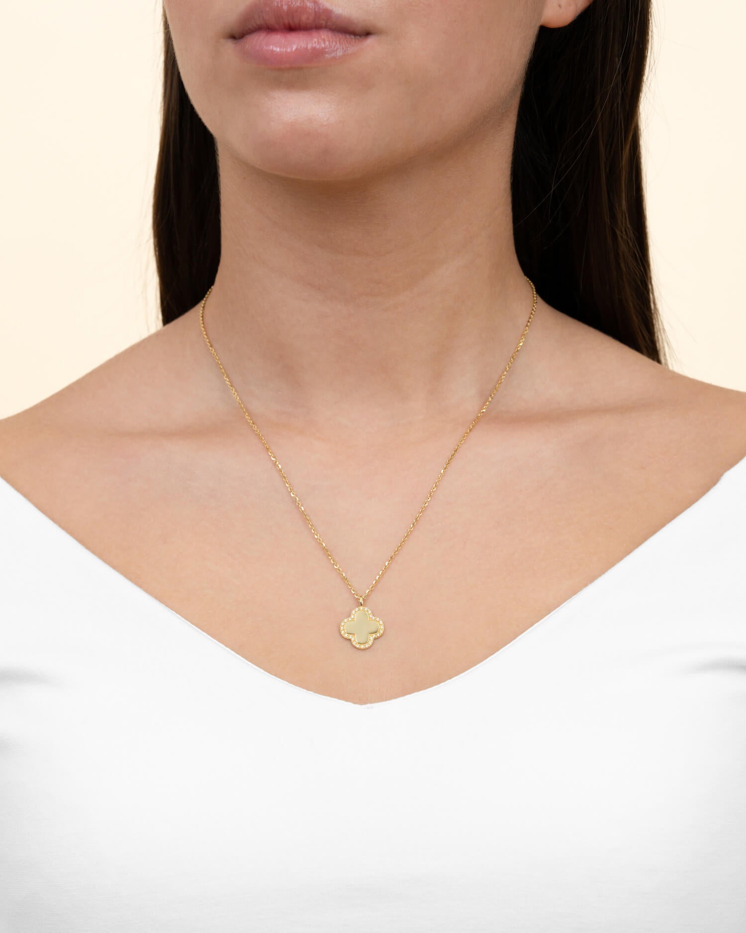 Cloverleaf necklace engraving plate zirconia-2