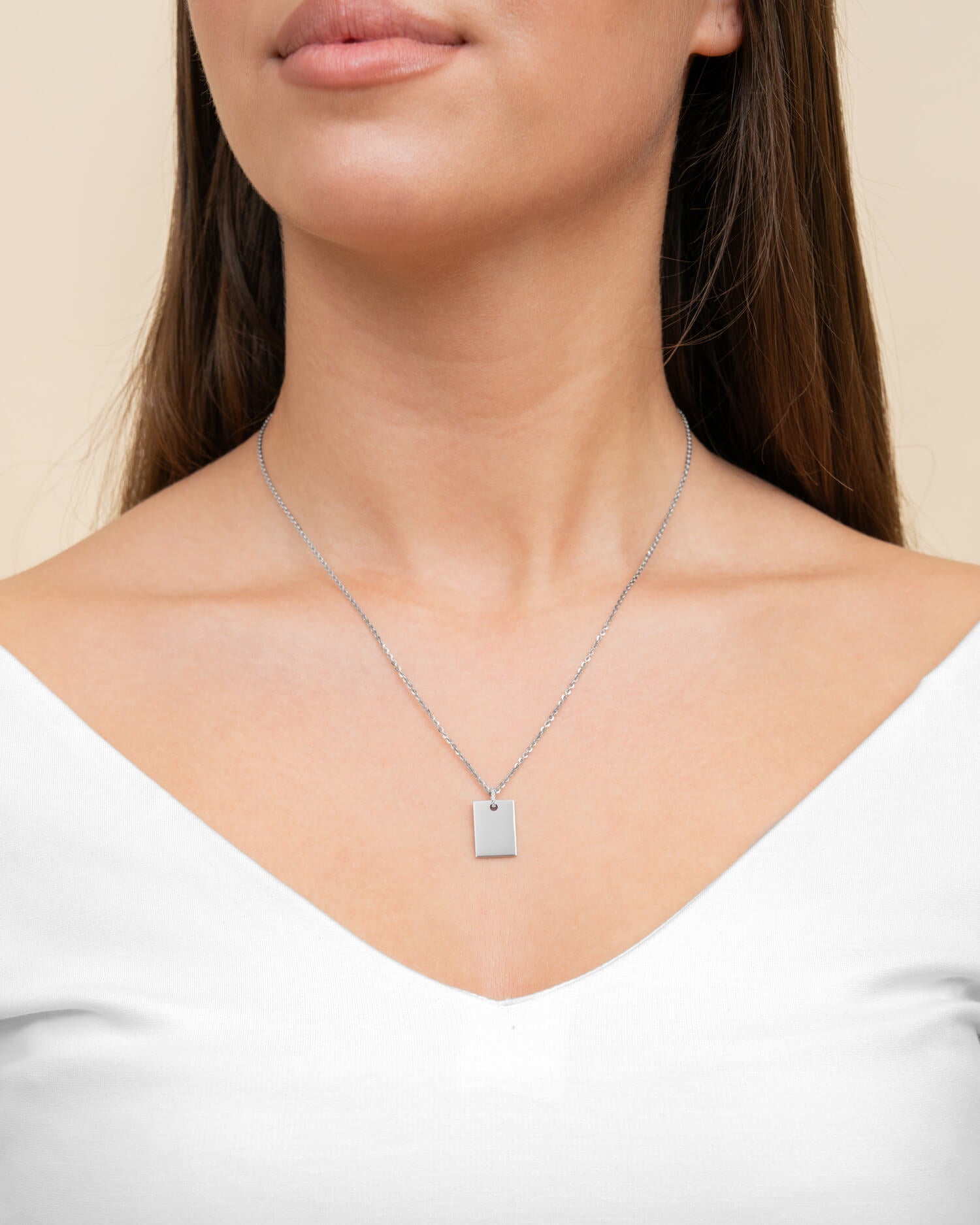 Engraving plates necklace pendant zirconia square