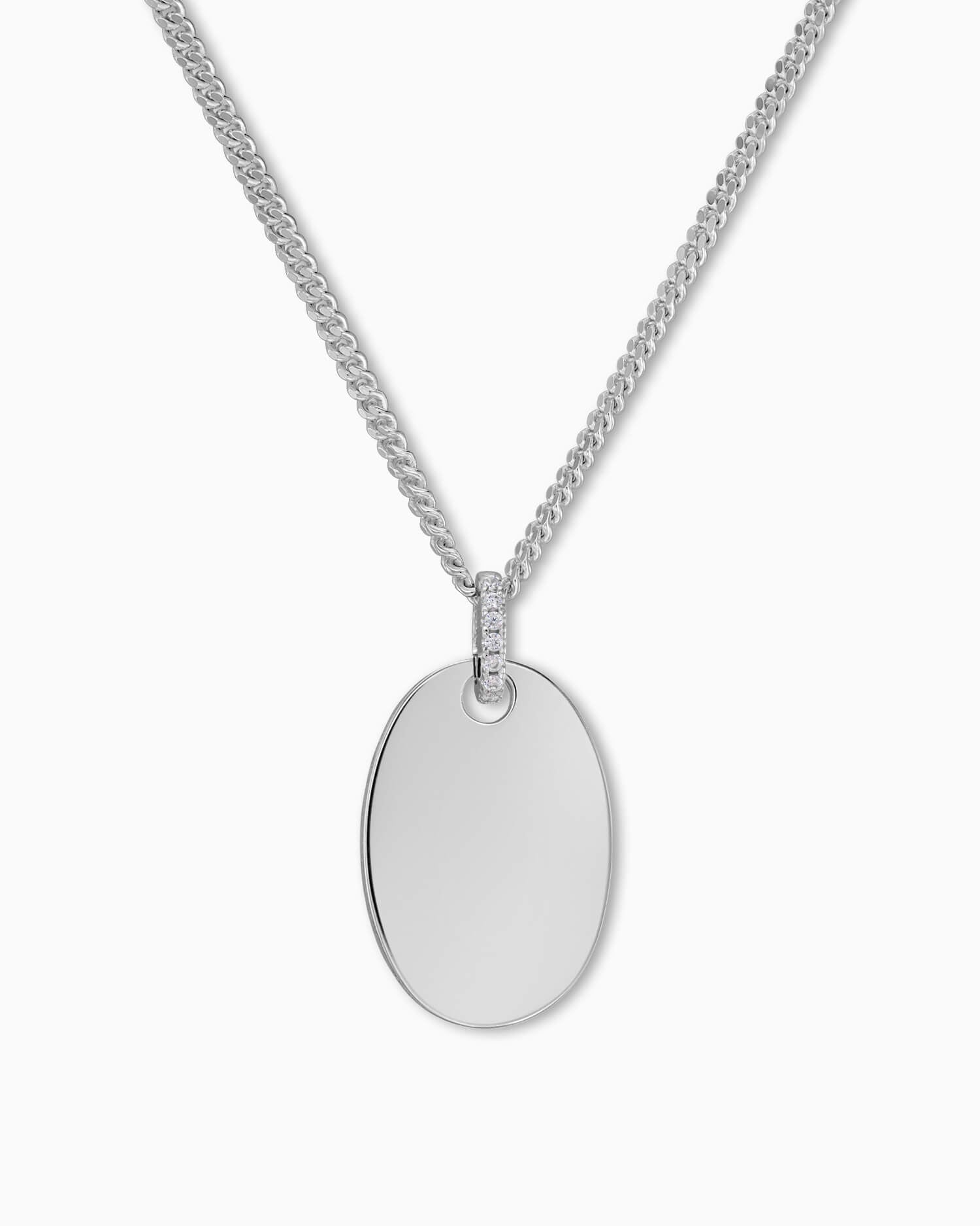 Engraving plates necklace pendant zirconia oval-2