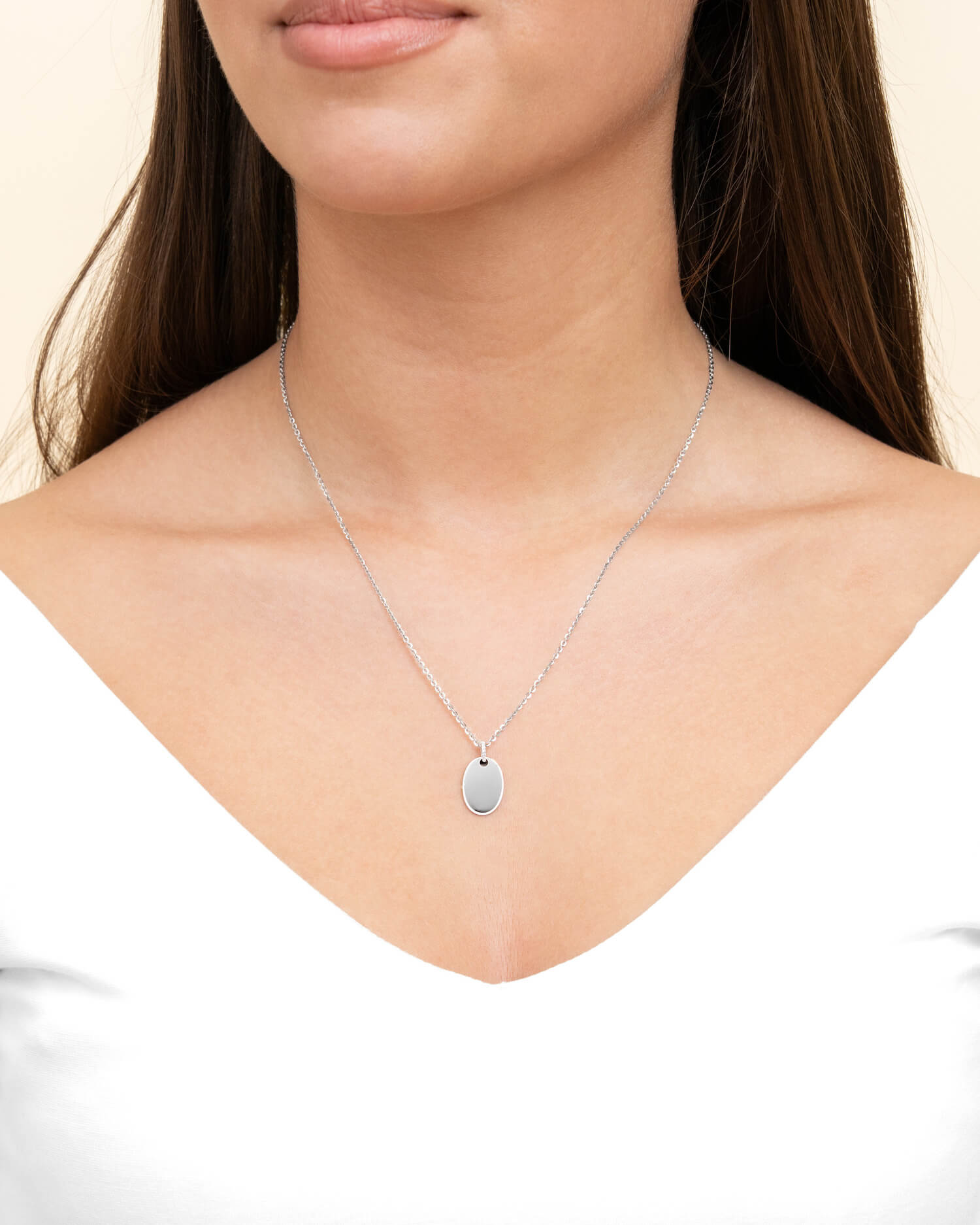 Engraving plates necklace pendant zirconia oval-2