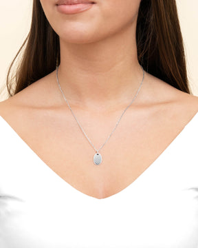 Engraving plates necklace pendant zirconia oval