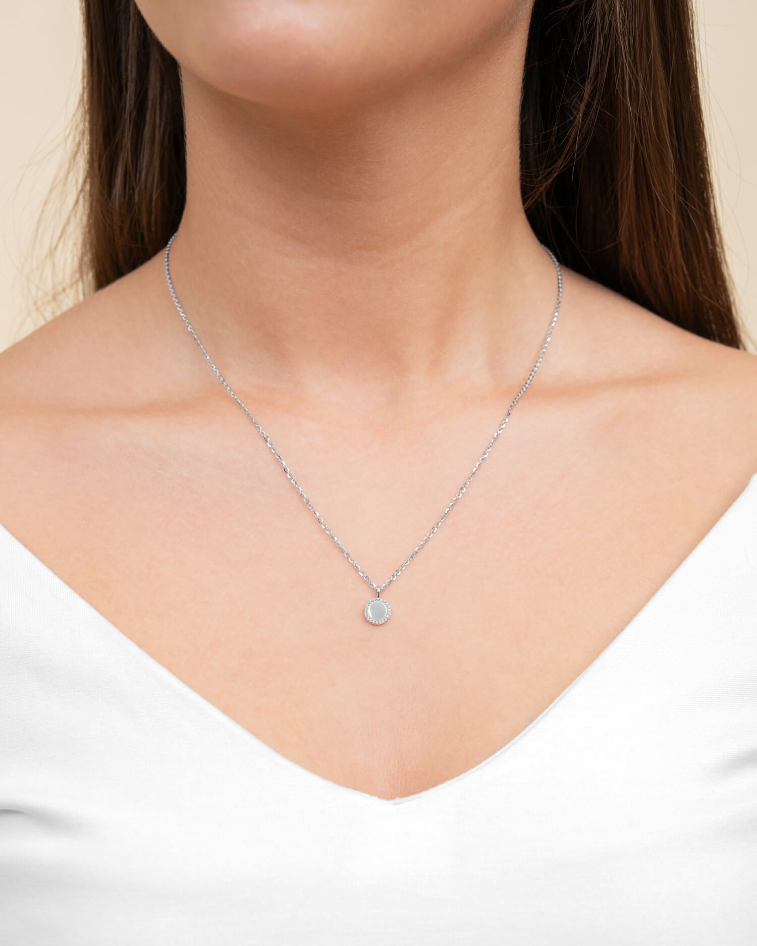 Engraving plates necklace pendant zirconia round