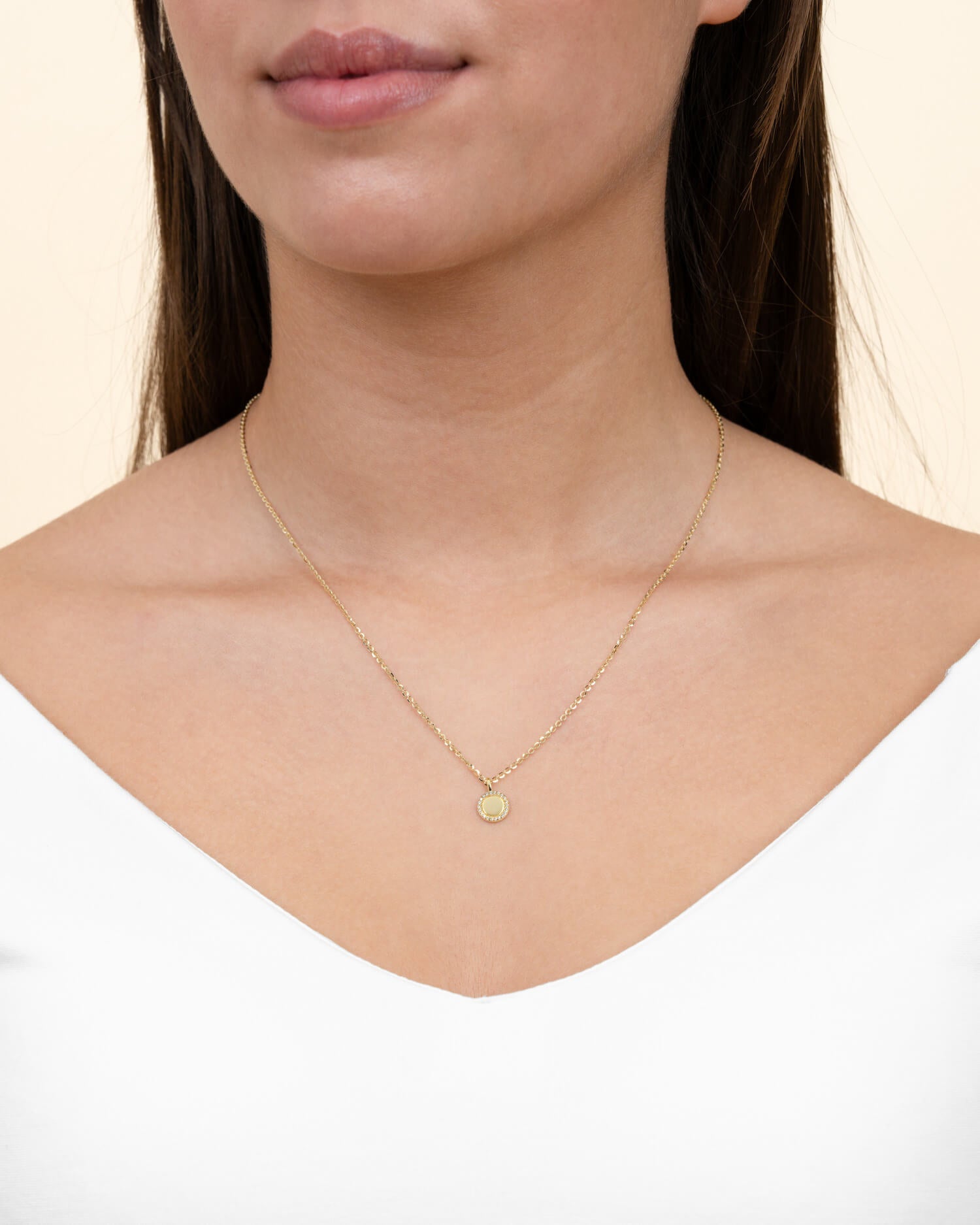 Engraving plates necklace pendant zirconia round-4