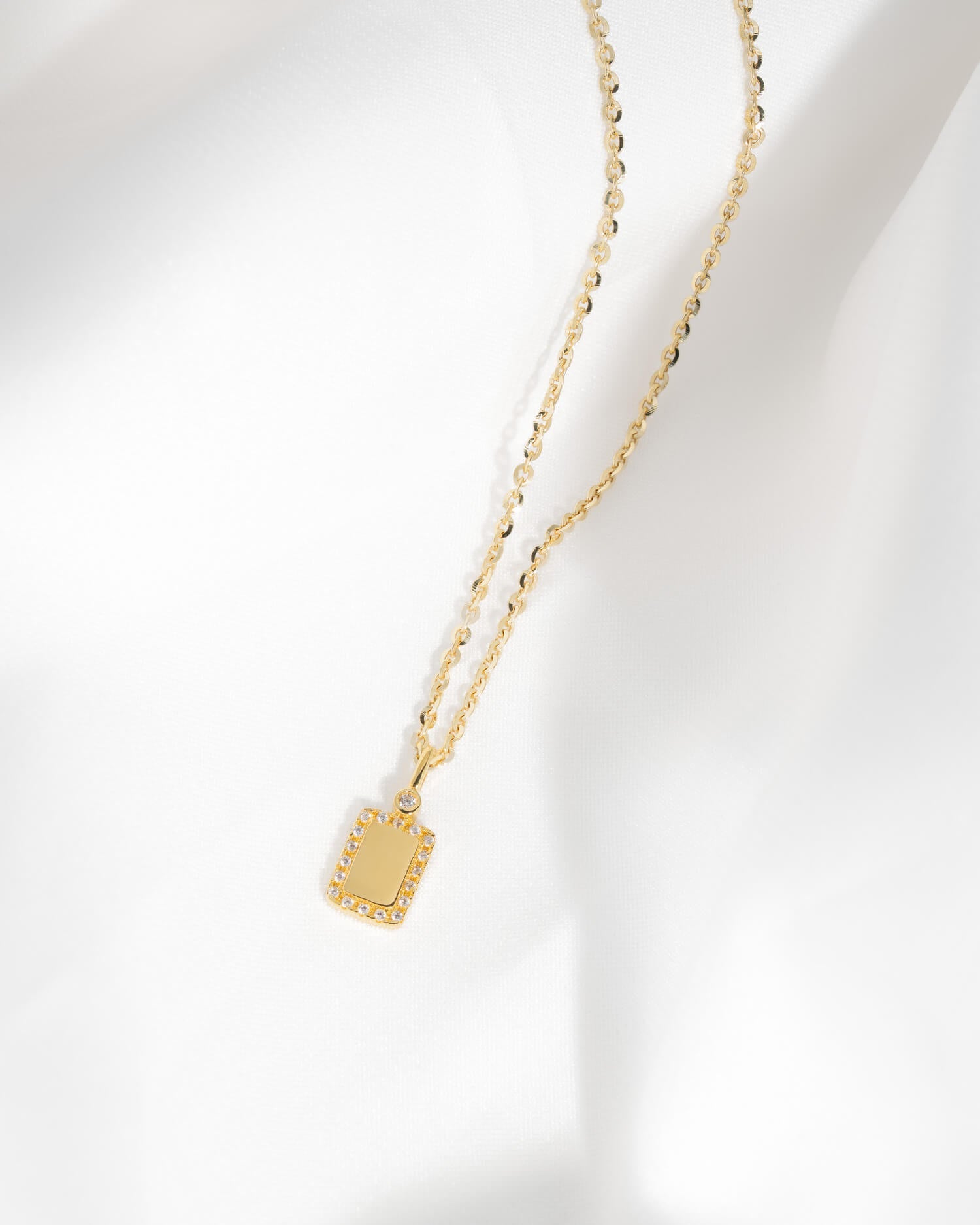 Engraving plates necklace pendant zirconia square