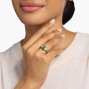 Emerald Cut Emerald and Diamond Ring in 14k Yellow Gold (8x6mm)