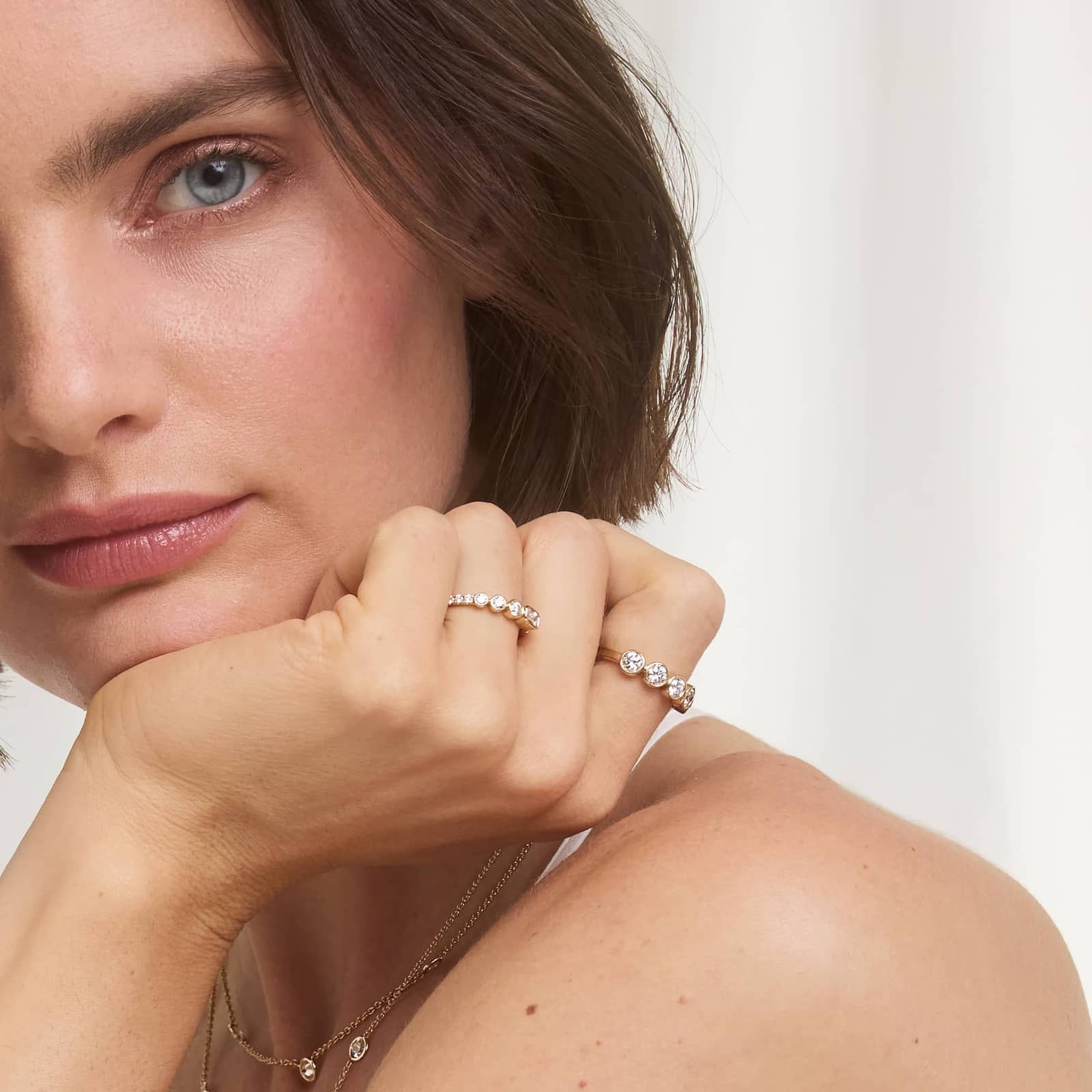 Round and Emerald Cut Lab-Grown Diamond Bezel Ring In 14K Yellow Gold