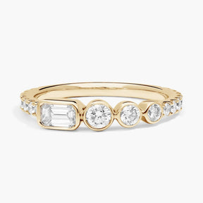 Round and Emerald Cut Lab-Grown Diamond Bezel Ring In 14K Yellow Gold