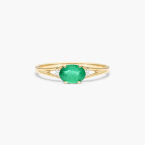 Oval Emerald And Diamond Accent Birthstone Ring In 14K Yellow Gold