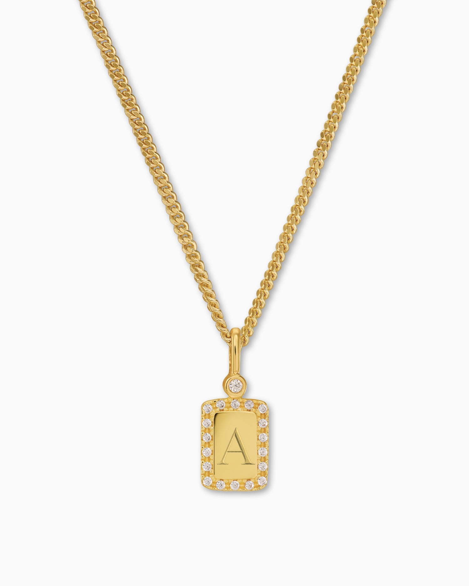 Engraving plates necklace pendant zirconia square-4