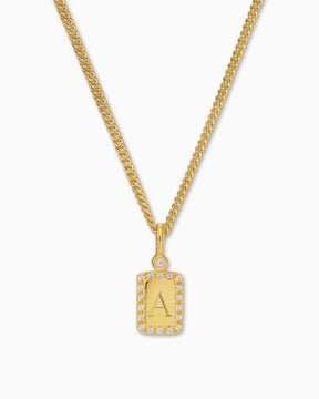 Engraving plates necklace pendant zirconia square