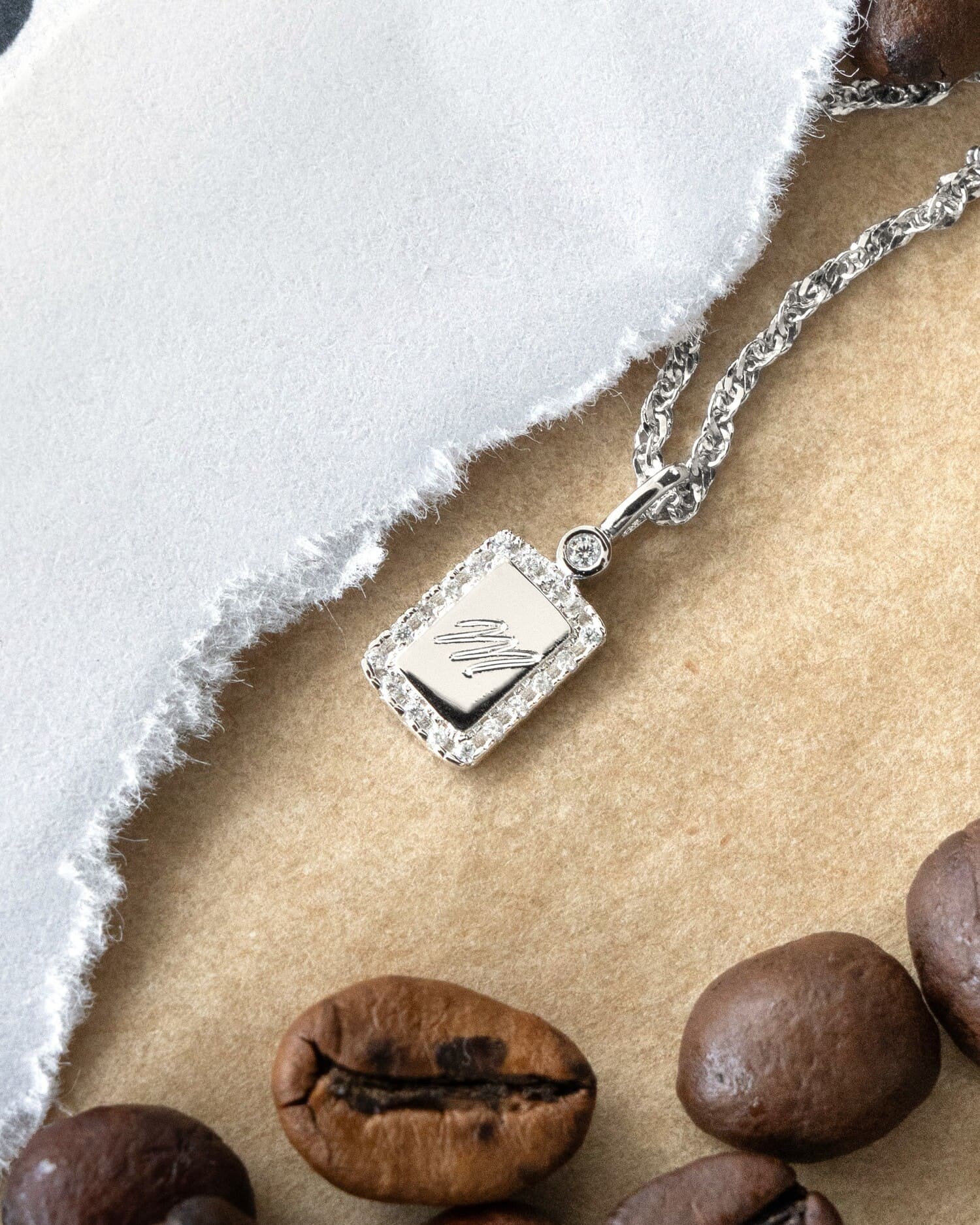 Engraving plates necklace pendant zirconia square