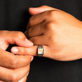 Square Crazy Onyx Ring - Silver