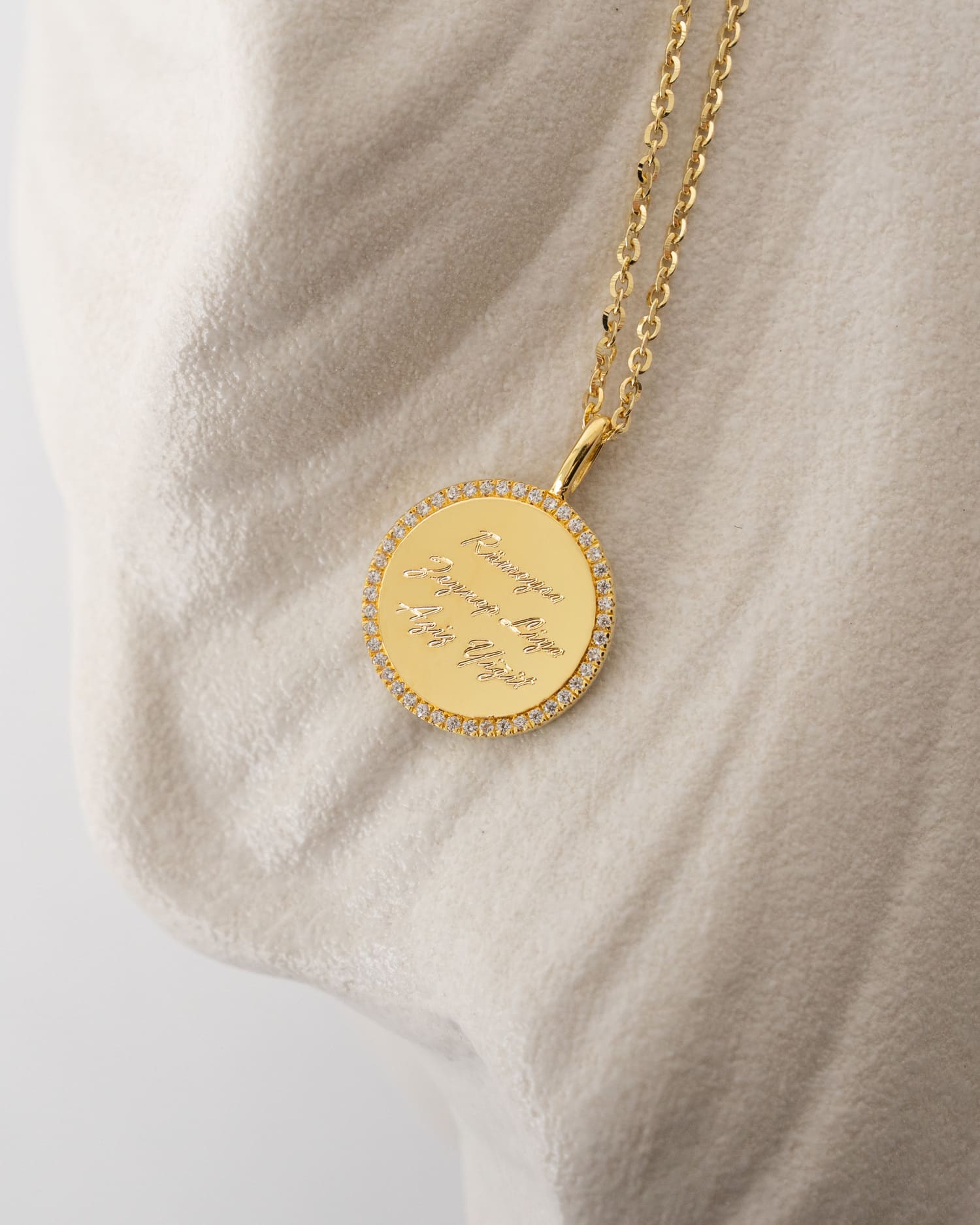 Engraving plates necklace pendant round zirconia 16mm