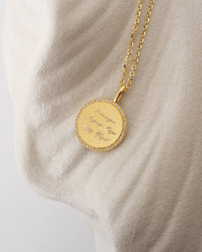 Engraving plates necklace pendant round zirconia 16mm