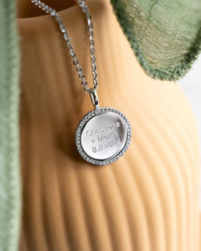 Engraving plates necklace pendant round zirconia 16mm