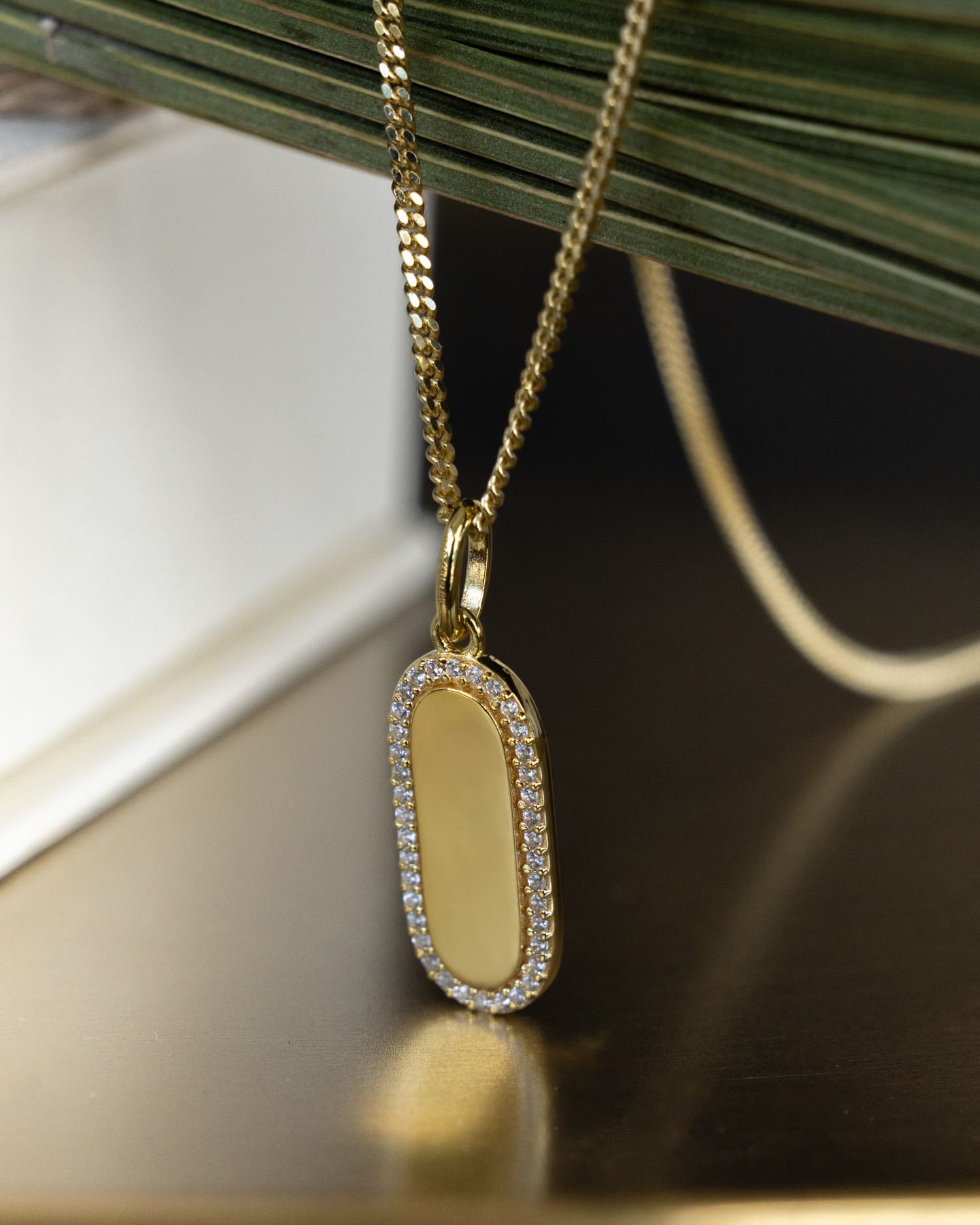 Engraving plates necklace pendant zirconia-1