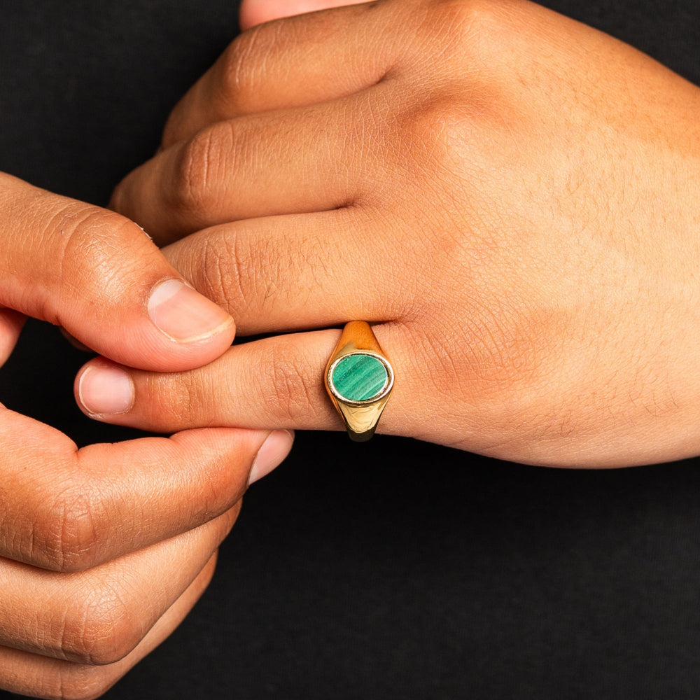 Malachite Signet Ring - Gold