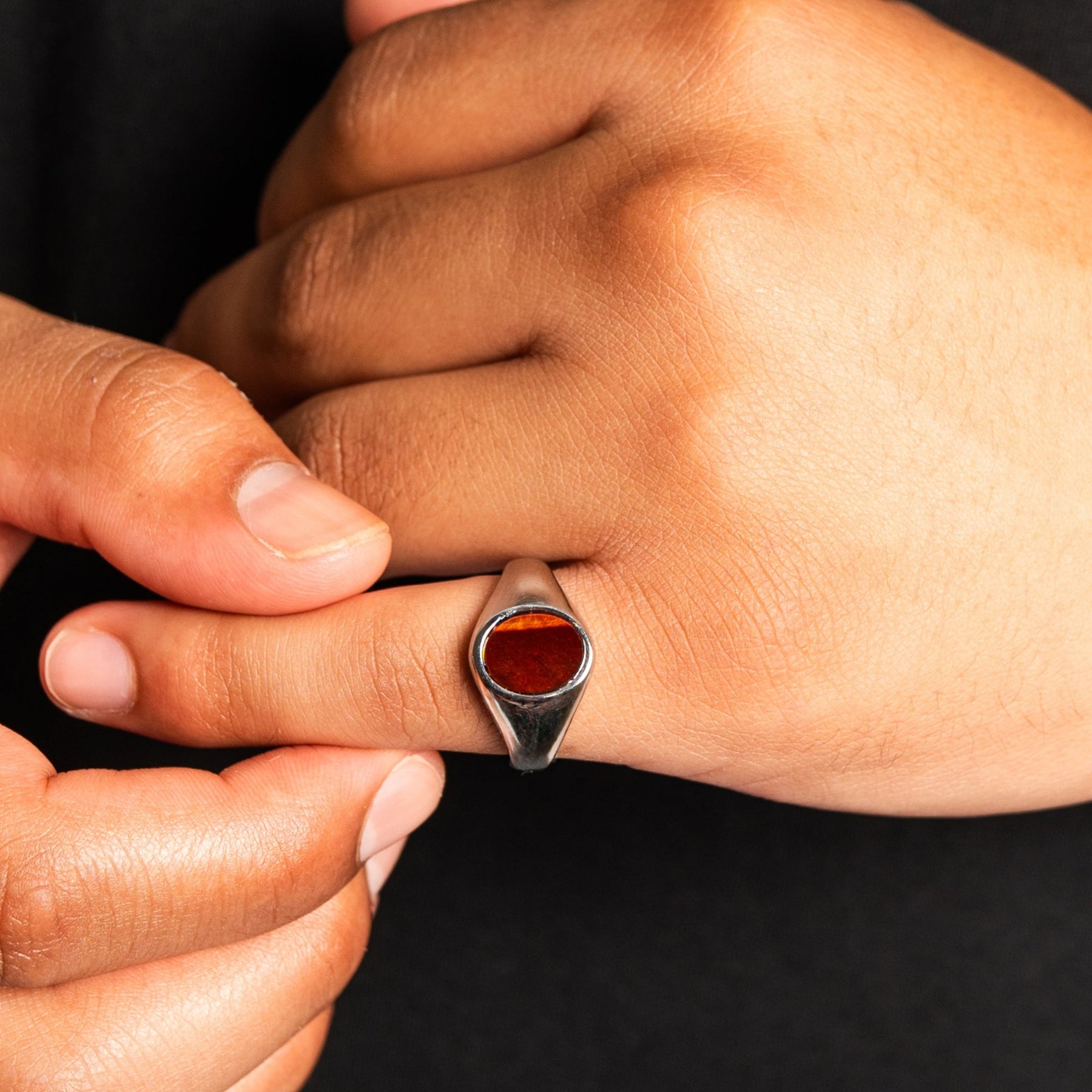 Red Tigers Eye Oval Ring - Gold