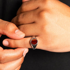 Red Tigers Eye Oval Ring - Silver