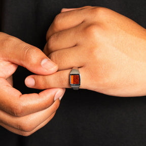 Square Red Tigers Eye Ring - Silver