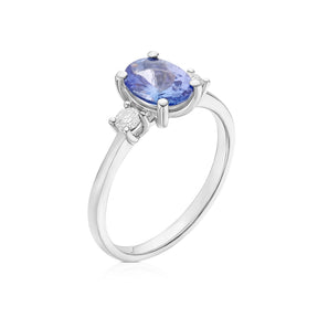 Platinum 0.15ct Diamond Tanzanite Oval & Round Trilogy Ring