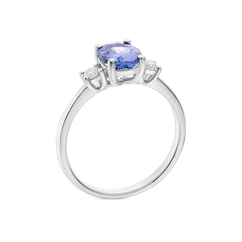 Platinum 0.15ct Diamond Tanzanite Oval & Round Trilogy Ring
