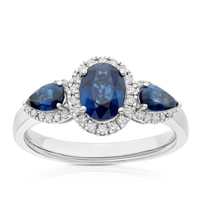 Platinum 0.20ct Diamond Sapphire Oval & PearTrilogy Ring
