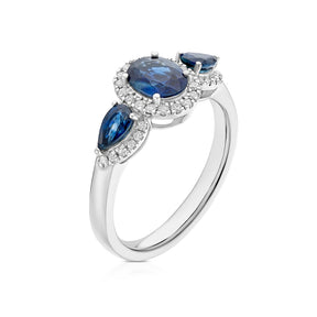 Platinum 0.20ct Diamond Sapphire Oval & PearTrilogy Ring