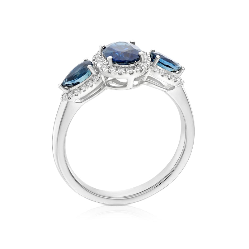 Platinum 0.20ct Diamond Sapphire Oval & PearTrilogy Ring