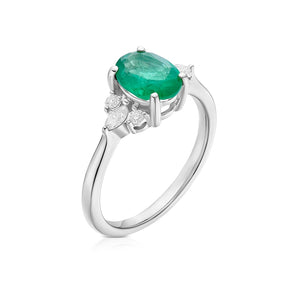 Platinum 0.20ct Diamond & Emerald Oval Trilogy Ring