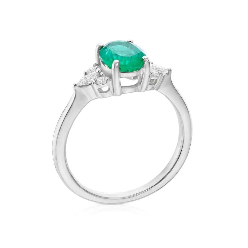 Platinum 0.20ct Diamond & Emerald Oval Trilogy Ring