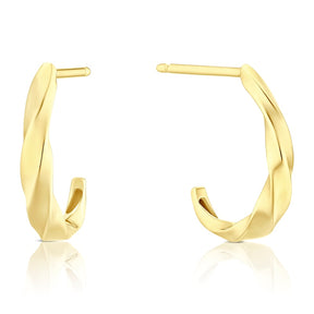 9ct Yellow Gold Twist Half Hoop Earrings