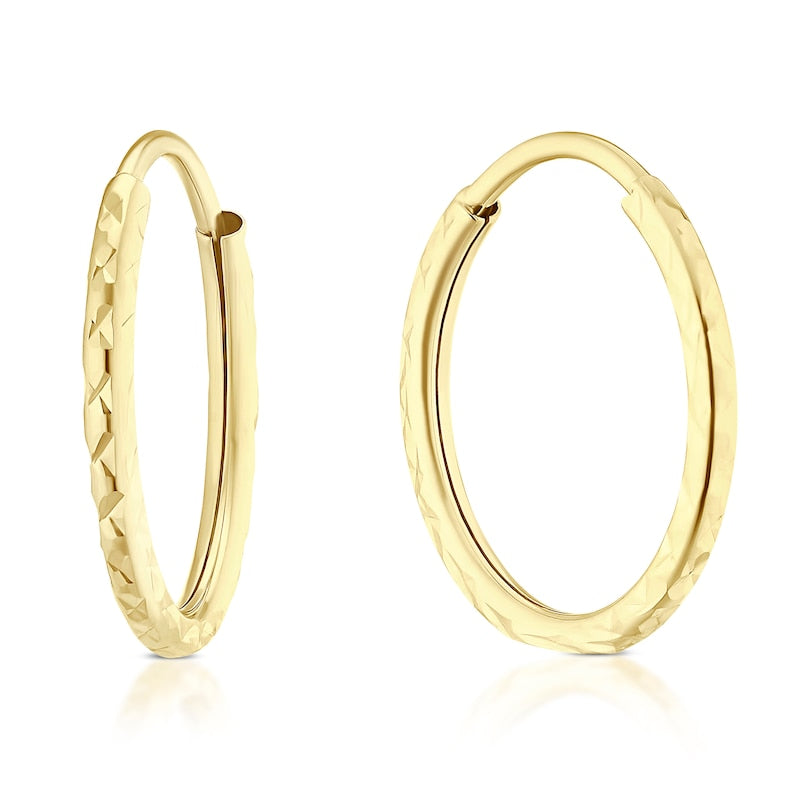 9ct Yellow Gold 10mm Diamond Cut Hoop Earrings