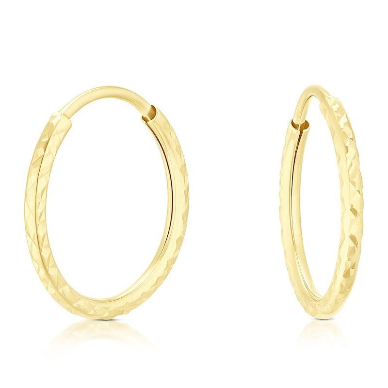 9ct Yellow Gold 20mm Sparkle Diamond Cut Hoop Earrings