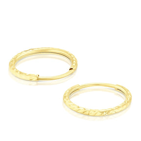 9ct Yellow Gold 20mm Sparkle Diamond Cut Hoop Earrings