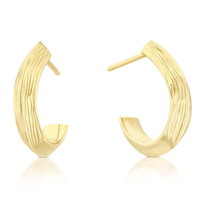 9ct Yellow Gold Textured Half Hoop Earrings