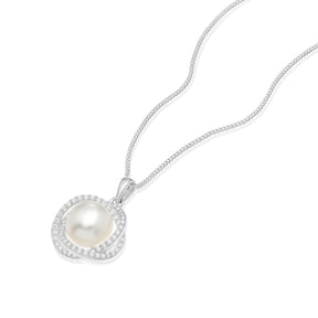 Sterling Silver 18" Cubic Zirconia & Cultured Freshwater Pearl Large Knot Pendant