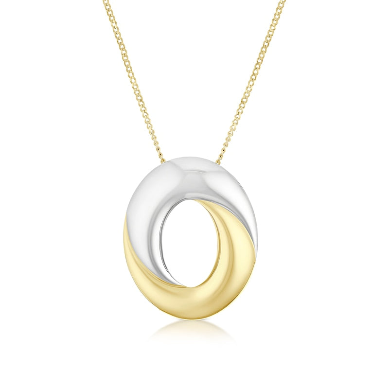 9ct Yellow Gold & Silver Tone Rhodium Plate Open Oval Stud Necklace
