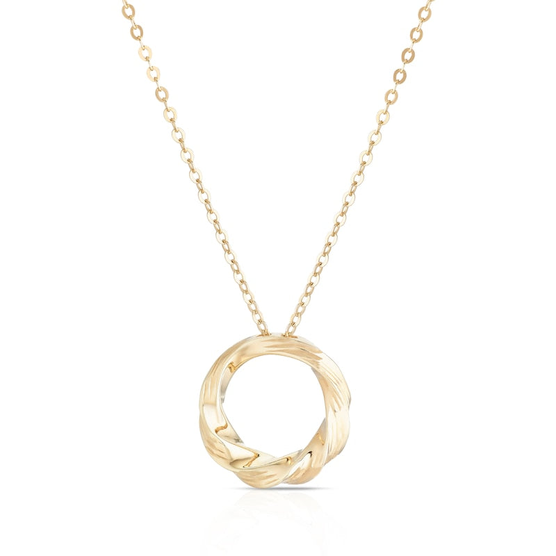 9ct Yellow Gold Textured Graduated Open Circle Pendant Necklace