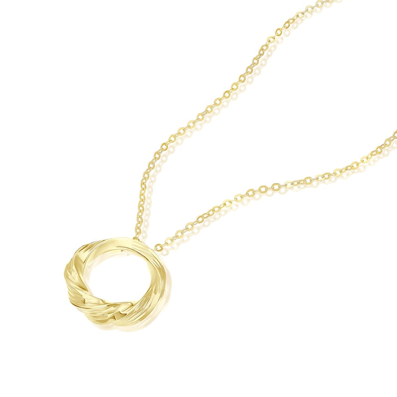 9ct Yellow Gold Textured Graduated Open Circle Pendant Necklace
