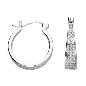 Sterling Silver 16mm Cubic Zirconia Pavé Set Graduated Shaped Hoop Earrings